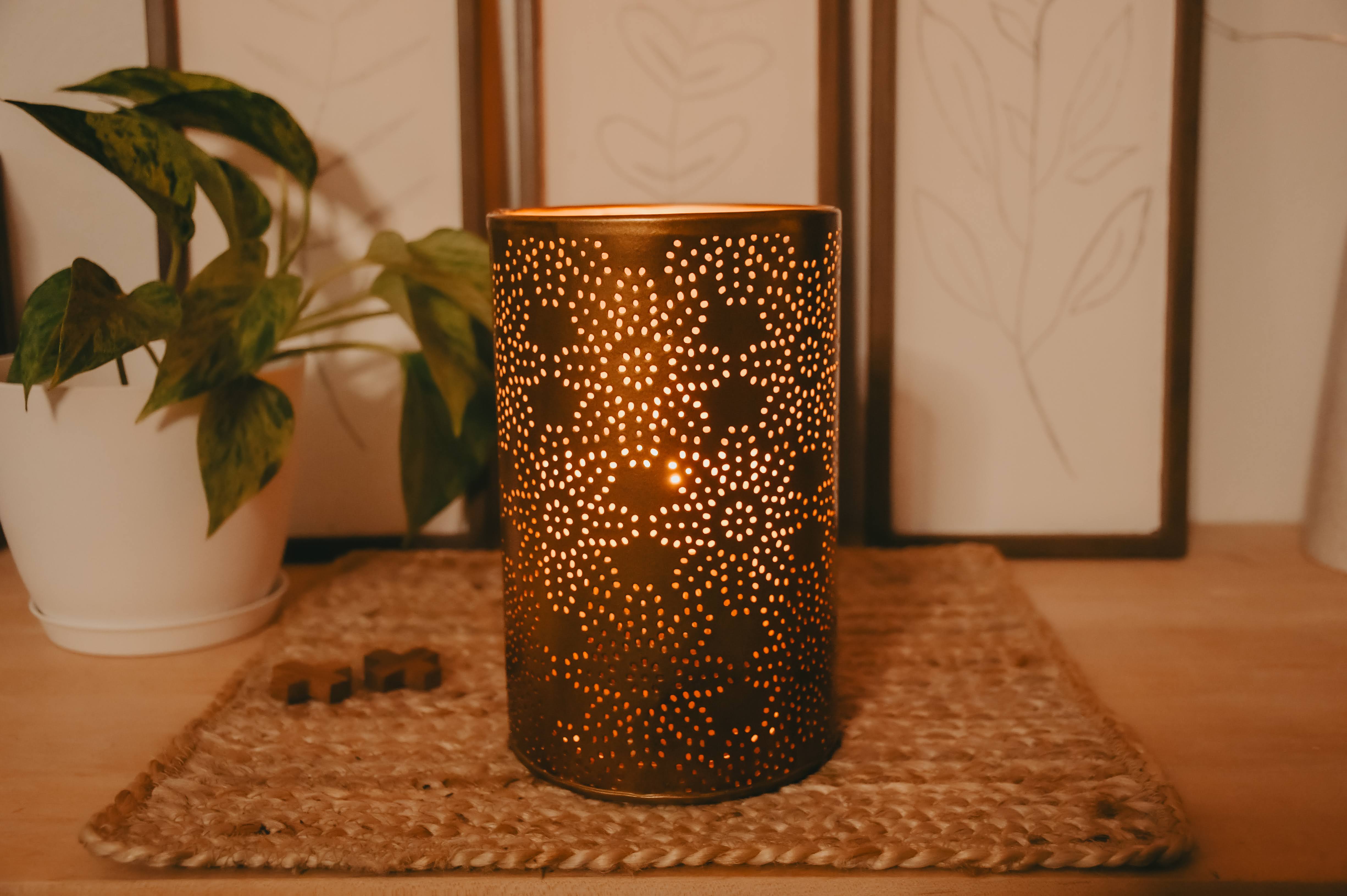 Antiqued Bronze Floral Pillar Candle Holder – Boho Decor