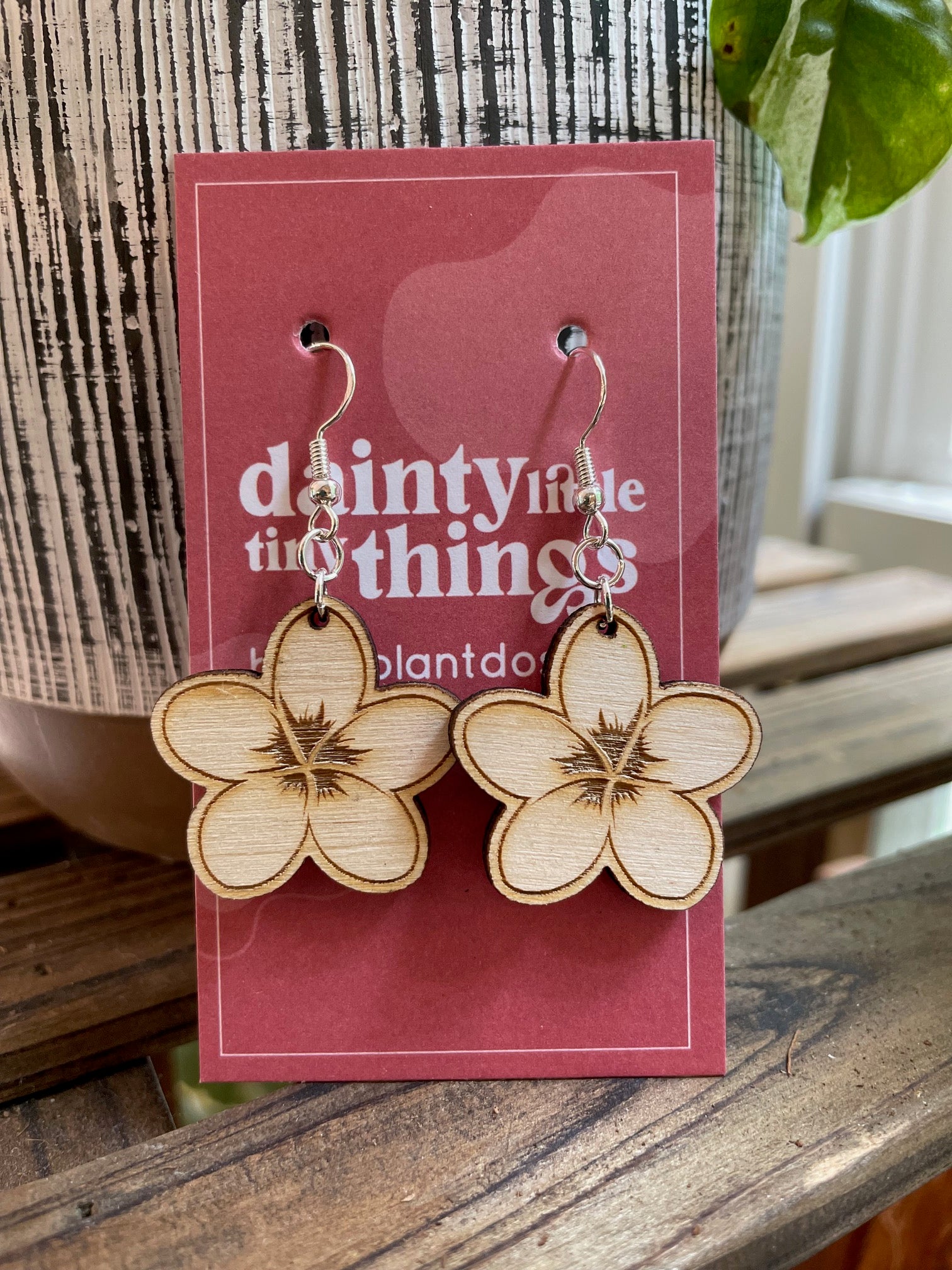 Plumeria Dangle Wooden Earrings - Hypoallergenic and Diffuser Friendly