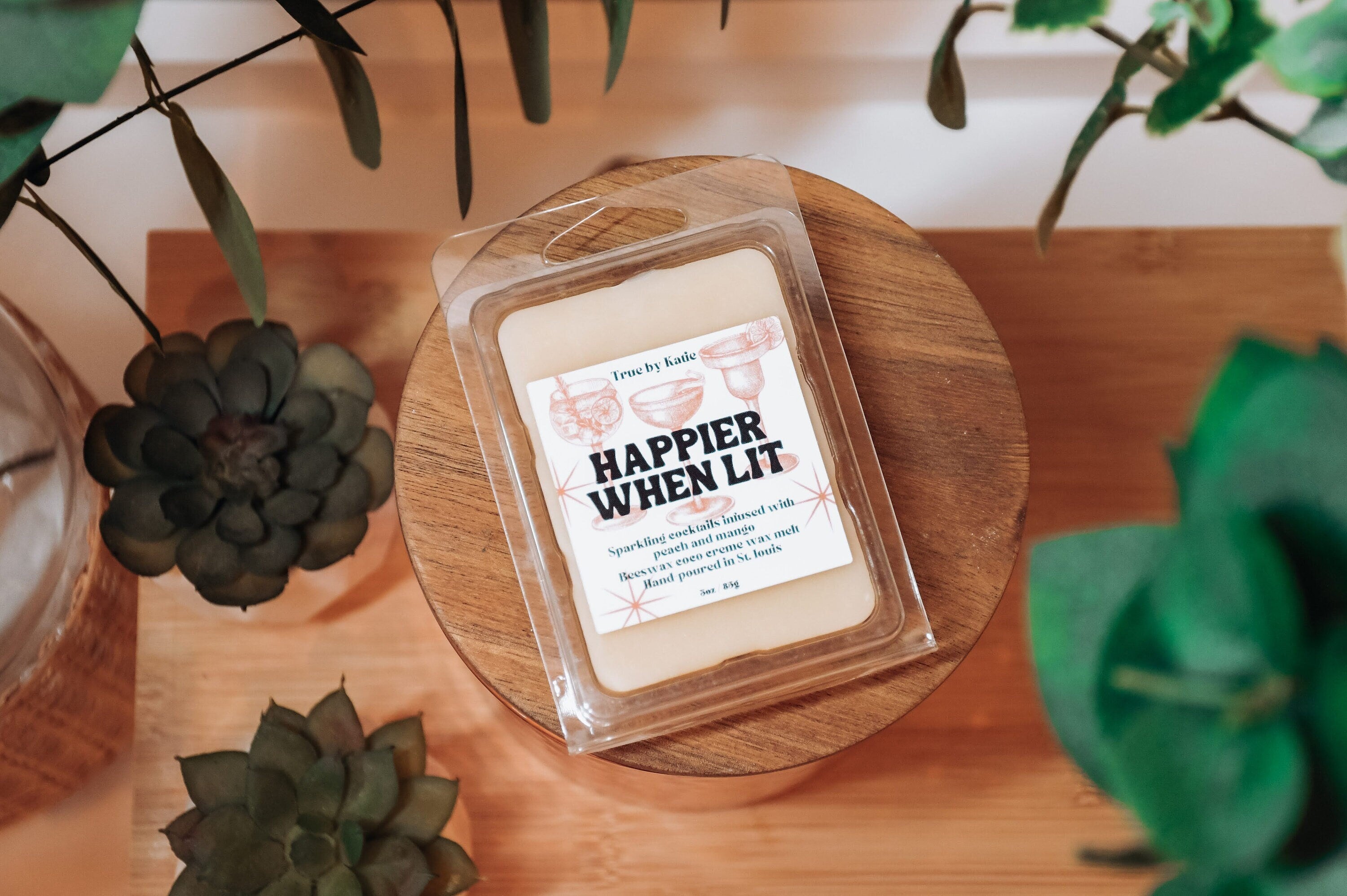 Happier When Lit | Beeswax Wax Melt | Non-Toxic Scented Wax Melt | Peach Mango Bellinis Scent